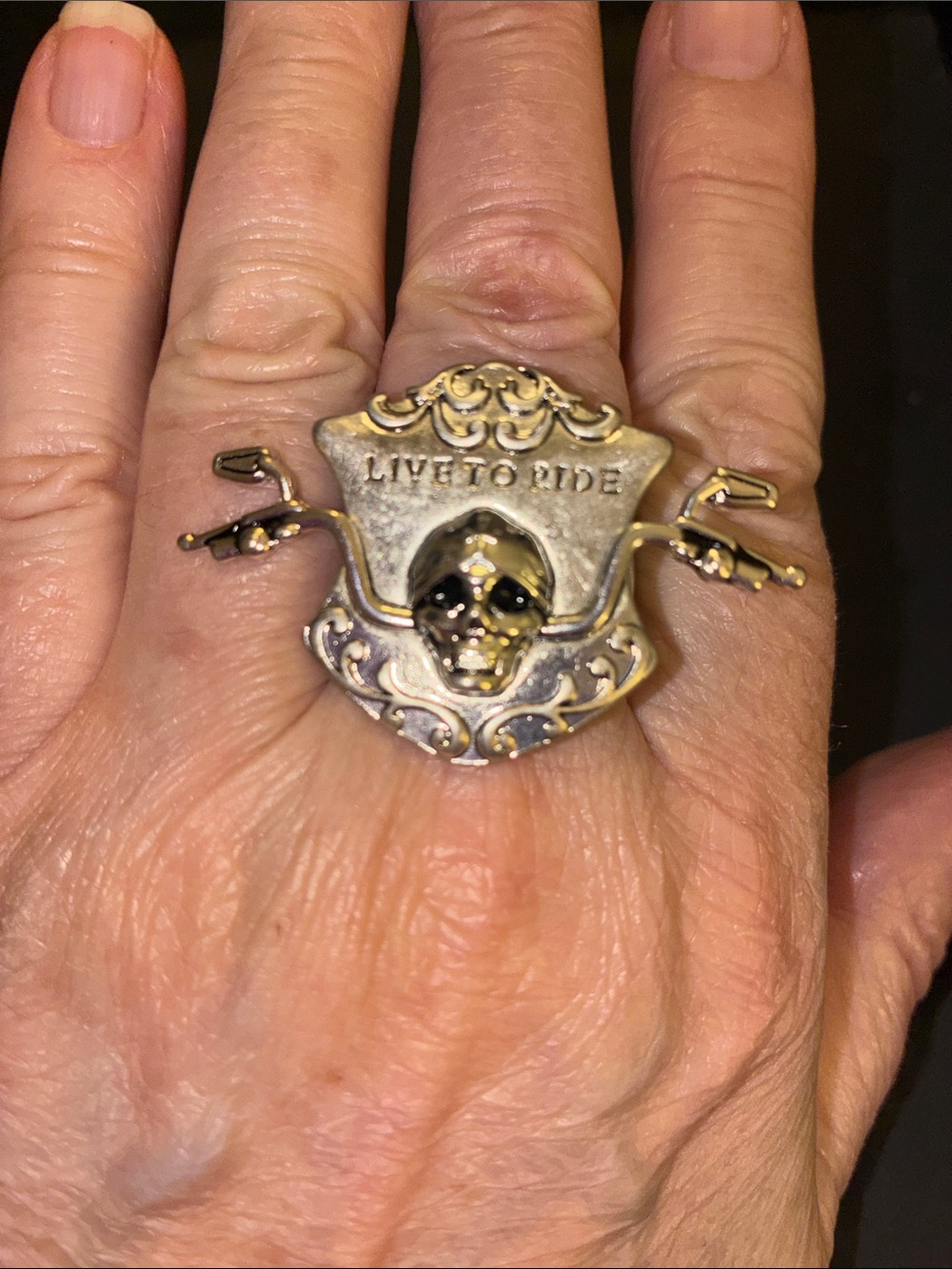 Live to Ride Skull Stretch Ring - Two-Tone Gold and Silver